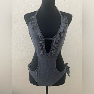 One Teaspoon Sexy Ruffle Tie One Piece Swimsuit Gray Size Small
